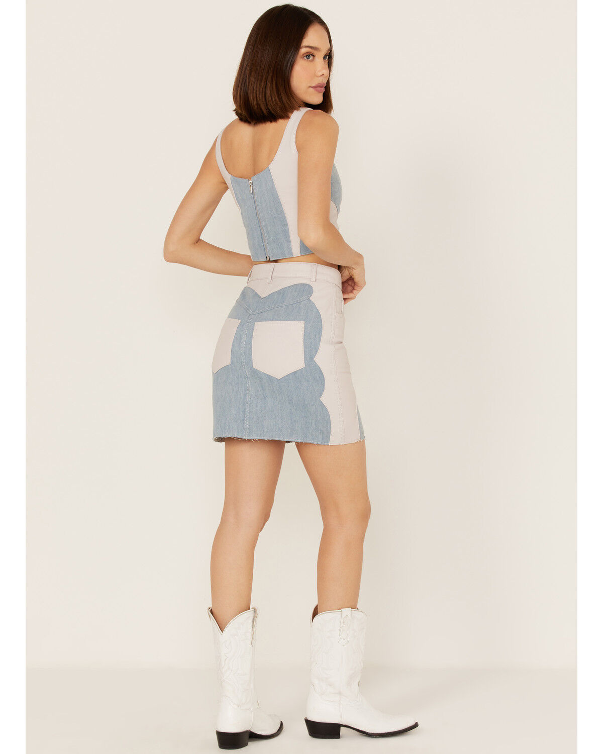 Image #4 - Understated Leather Women's Lil Mamma Scalloped Denim Leather Mini Skirt, Blue, hi-res