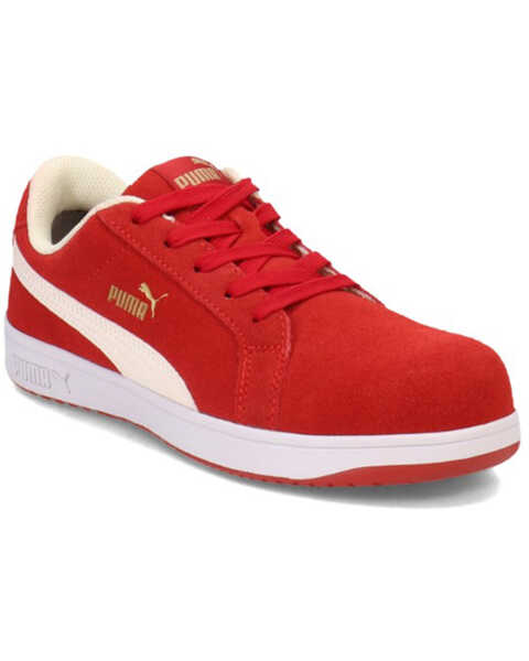 Puma Safety Women's Icon Suede Low EH Safety Toe Work Shoes - Composite Toe, Red, hi-res