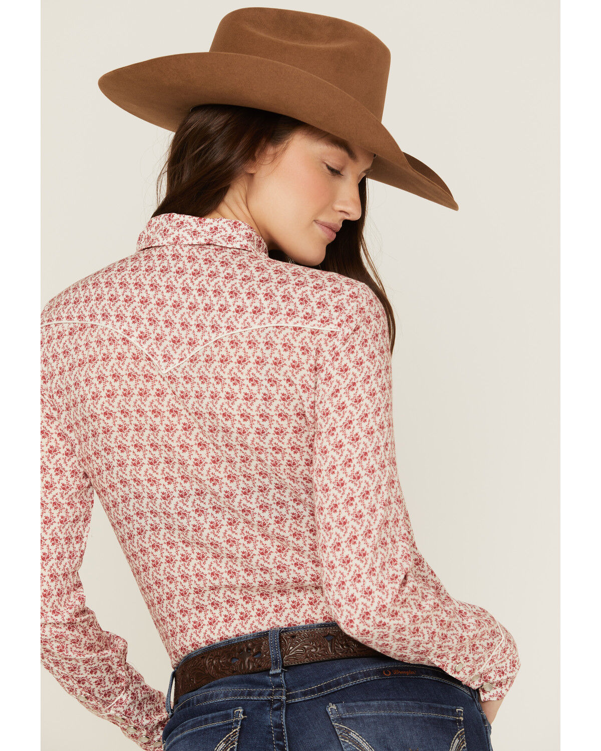 Image #4 - Stetson Women's Floral Print Long Sleeve Pearl Snap Western Shirt, Red, hi-res