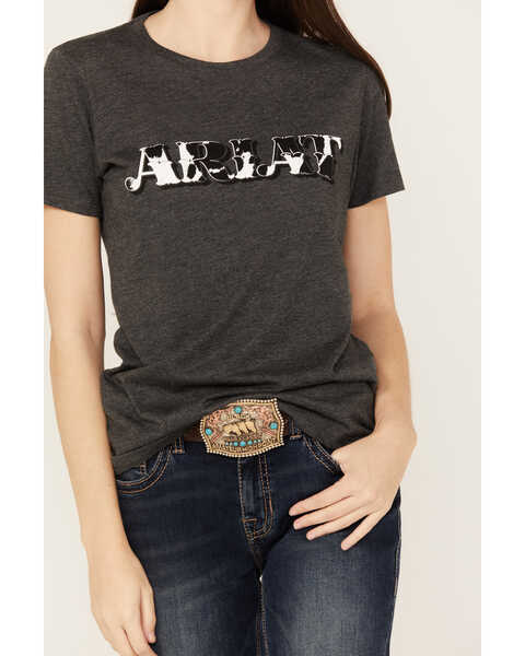 Image #3 - Ariat Women's Cow Print Logo Short Sleeve Graphic Tee, Charcoal, hi-res
