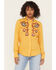 Image #1 - Panhandle Women's Retro Rhinestone Embroidered Long Sleeve Snap Western Shirt, Mustard, hi-res