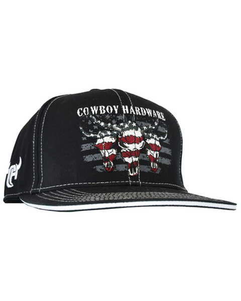 Cowboy Hardware Men's Triple Flag Skull Trucker Cap, Black, hi-res