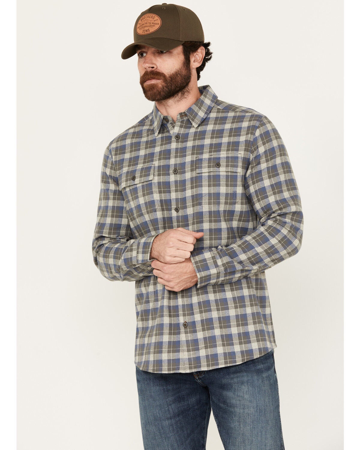 Brothers and Sons Men's Bowie Everyday Plaid Print Long Sleeve Button-Down Flannel Shirt, Dark Grey, hi-res