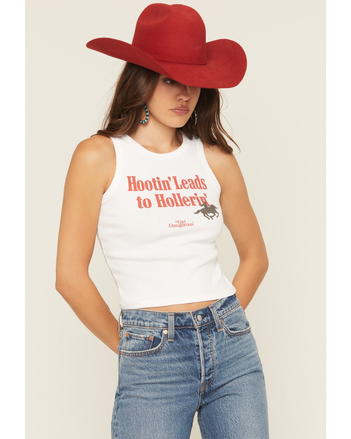 Girl Dangerous Women's Hootin' Cropped Graphic Tank Top, White, hi-res