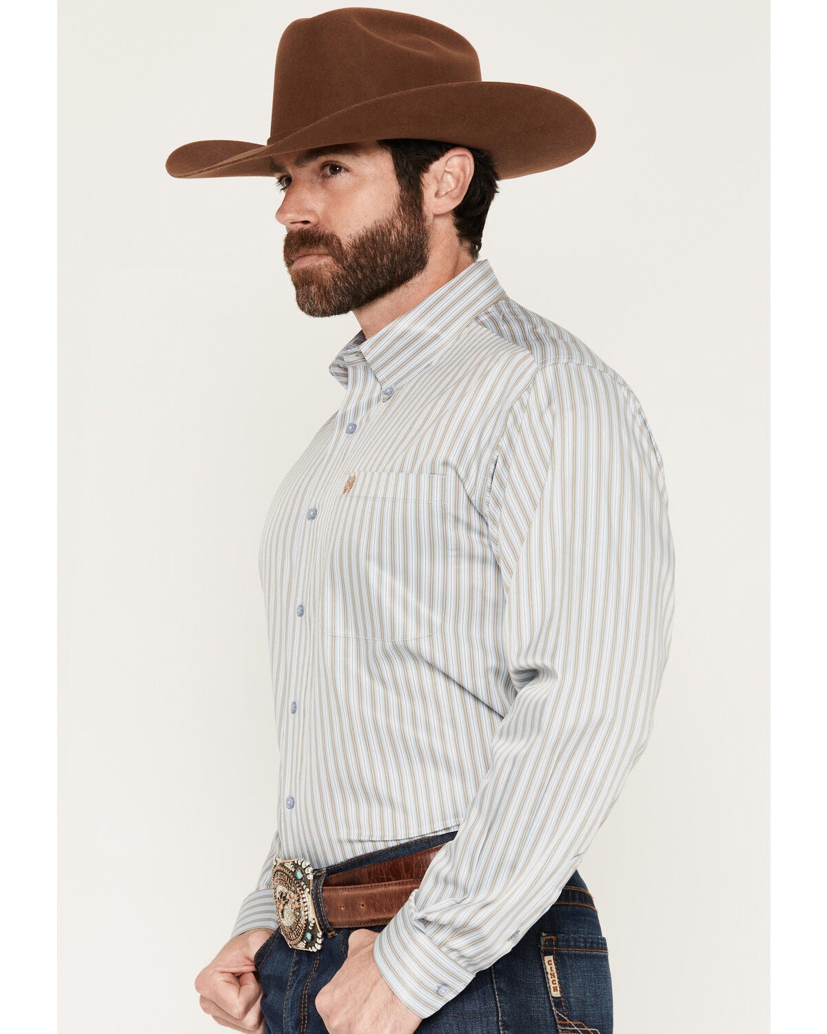 Image #2 - Cinch Men's Tencel&trade; Striped Long Sleeve Button-Down Western Shirt, Light Blue, hi-res
