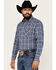 Image #2 - Ely Walker Men's Plaid Print Long Sleeve Pearl Snap Western Shirt, Navy, hi-res