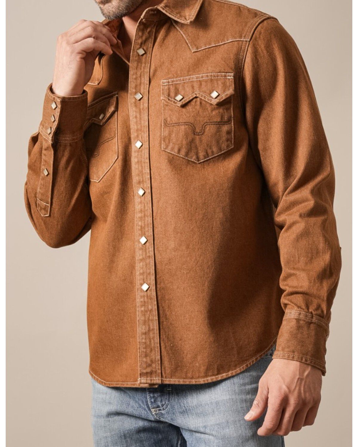 Image #1 - Kimes Ranch Men's Roscoe Denim Long Sleeve Snap Western Shirt, Brown, hi-res