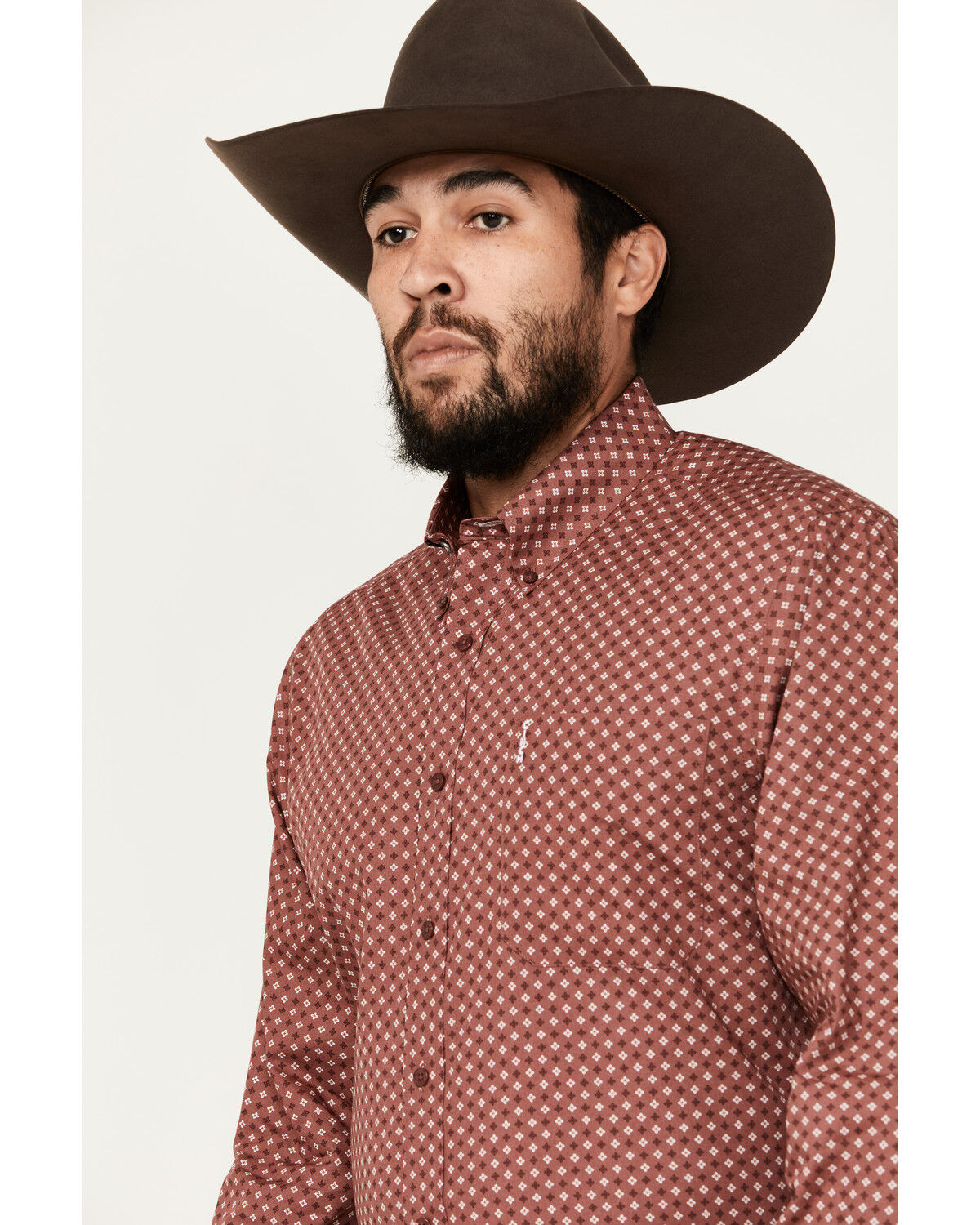 Image #2 - Cinch Men's Geo Print Long Sleeve Button-Down Western Shirt, Burgundy, hi-res