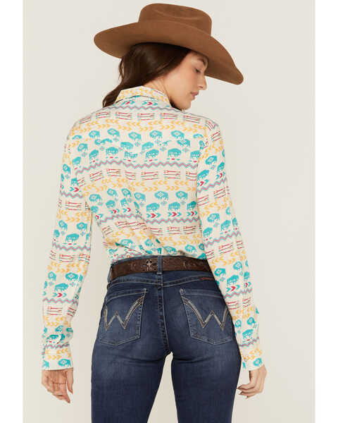 Image #4 - Roper Women's Buffalo Roam Southwestern Print Long Sleeve Pearl Snap Western Shirt, Multi, hi-res