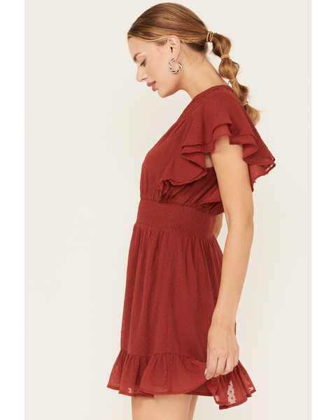 Image #2 - Billa77 Women's Swiss Dot McKinley Short Sleeve Midi Dress , Brick Red, hi-res