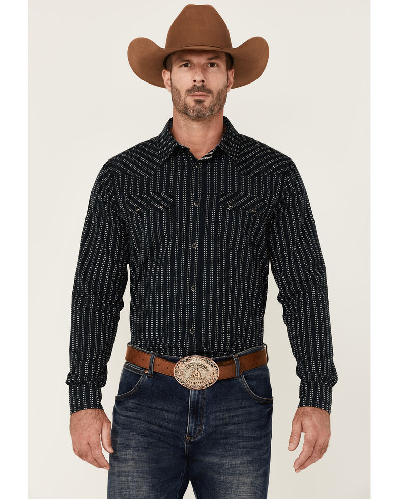 Cody James Men's Stone Creek Geo Stripe Long Sleeve Snap Western Shirt , Navy, hi-res