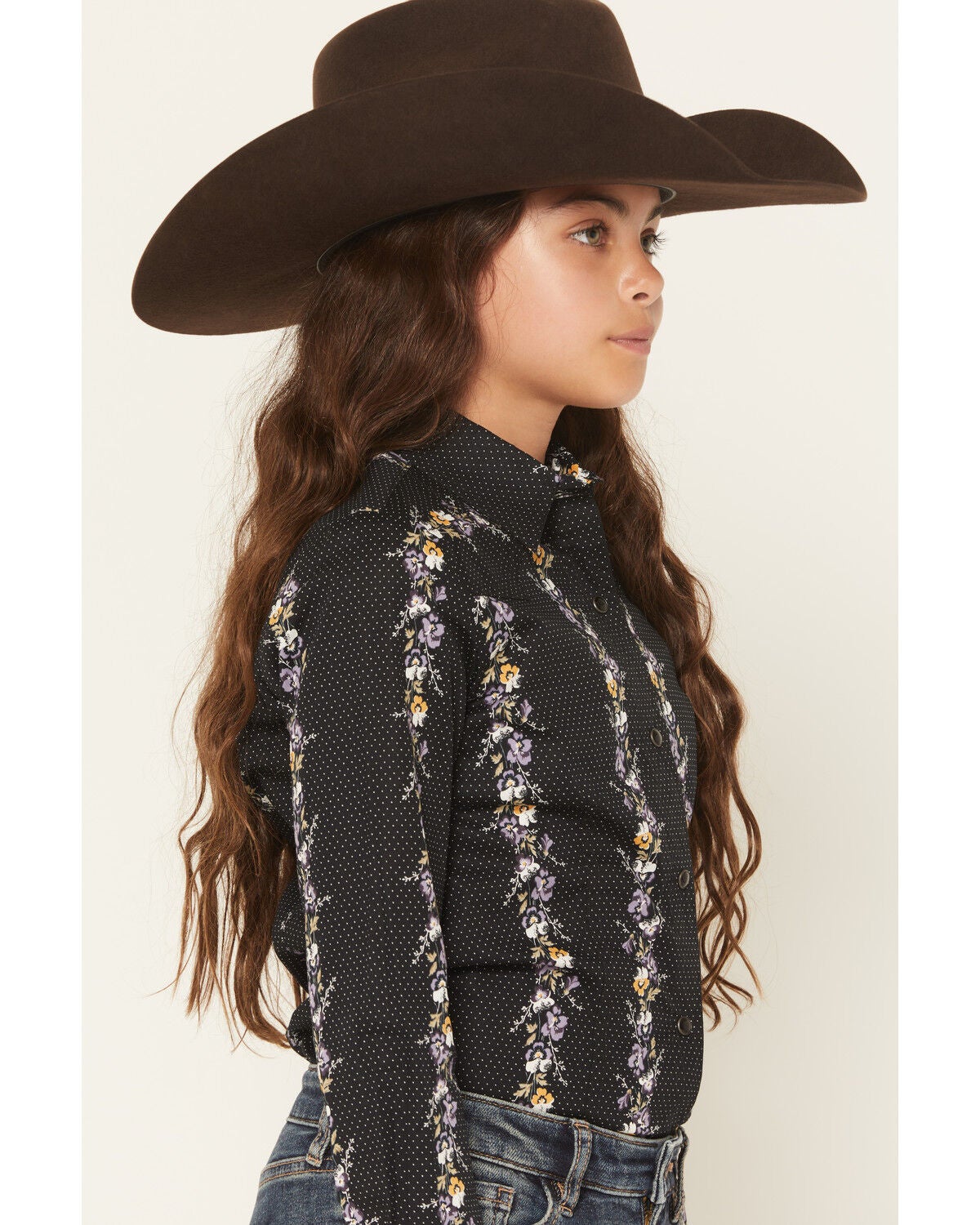 Image #2 - Cruel Girl Girls' Floral Wallpaper Print Long Sleeve Snap Western Shirt, Black, hi-res