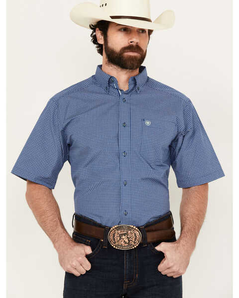 Ariat Men's Pro Series Devin Classic Fit Short Sleeve Button-Down Western Shirt , Navy, hi-res