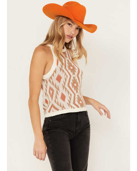 Very J Women's Southwestern Print Sweater Knit Tank Top, Rust Copper, hi-res