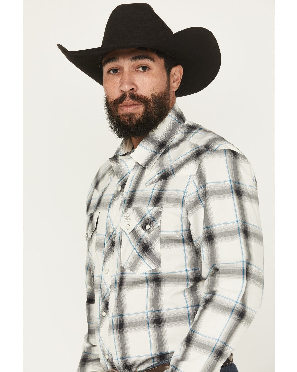Image #2 - Wrangler Retro Men's Plaid Print Long Sleeve Snap Western Shirt, White, hi-res