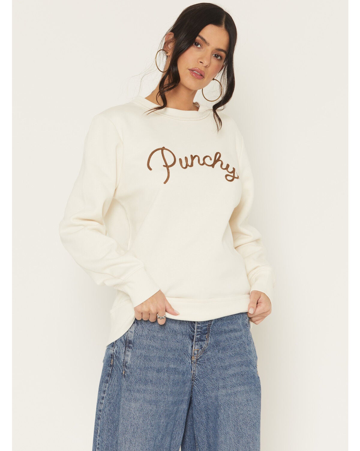 Hooey Women's Punchy Embroidered Crewneck Sweatshirt, Cream, hi-res