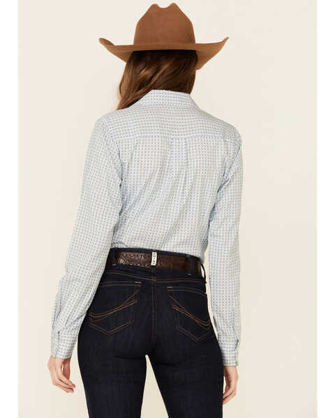 Image #4 - Cinch Women's ARENAFLEX Geo Print Long Sleeve Button Down Western Core Shirt , Light Blue, hi-res
