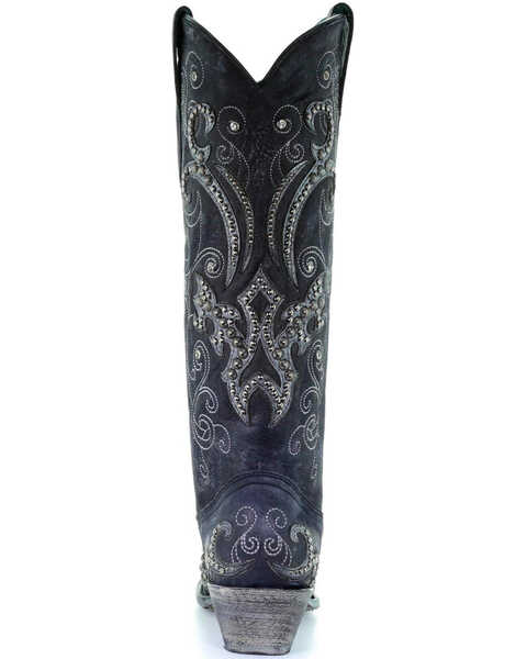 Image #6 - Corral Women's Tall Studded Overlay & Crystals Western Boots - Snip Toe, Black, hi-res