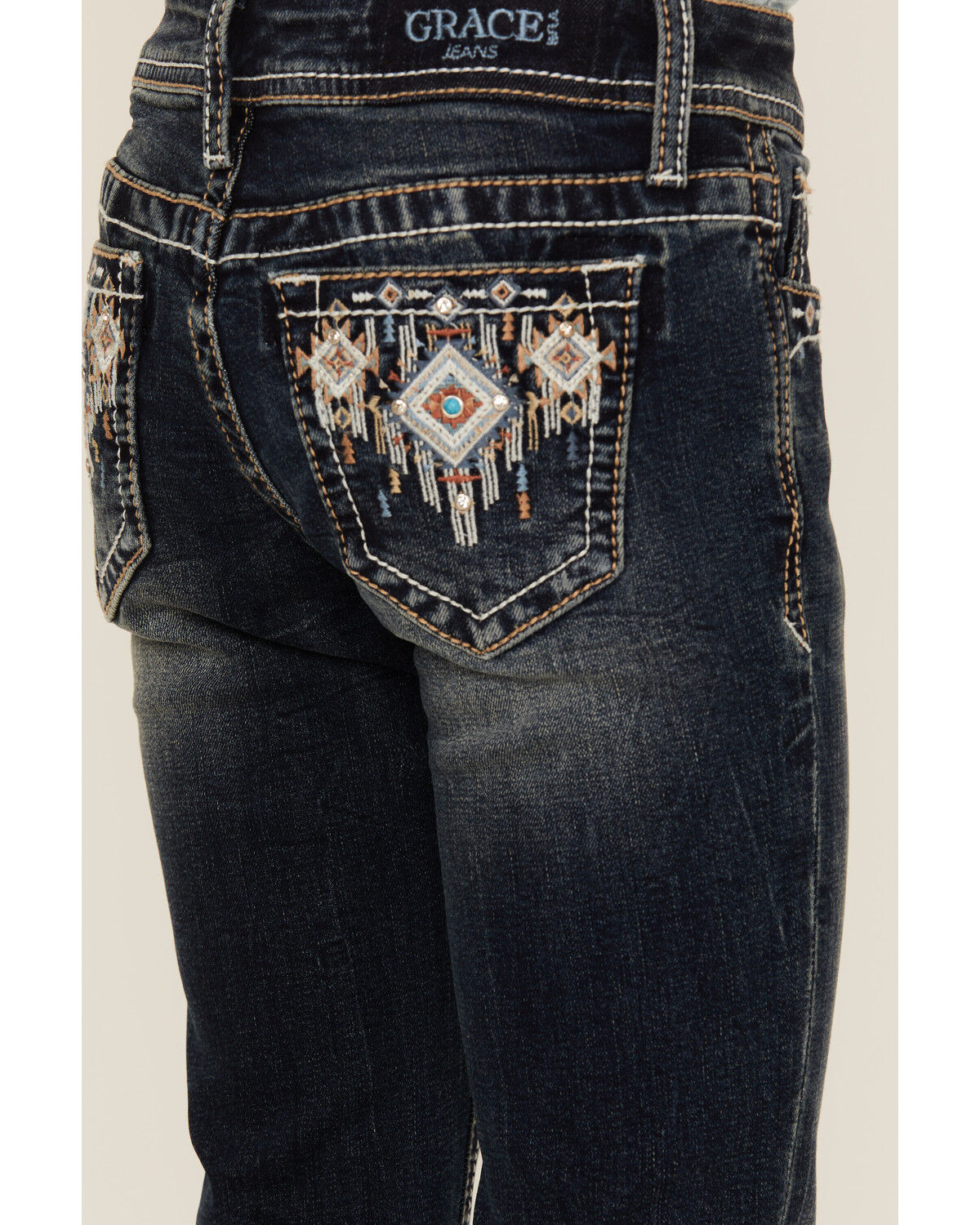 Image #4 - Grace in LA Girls' Dark Wash Mid Rise Bootcut Jeans, Medium Wash, hi-res