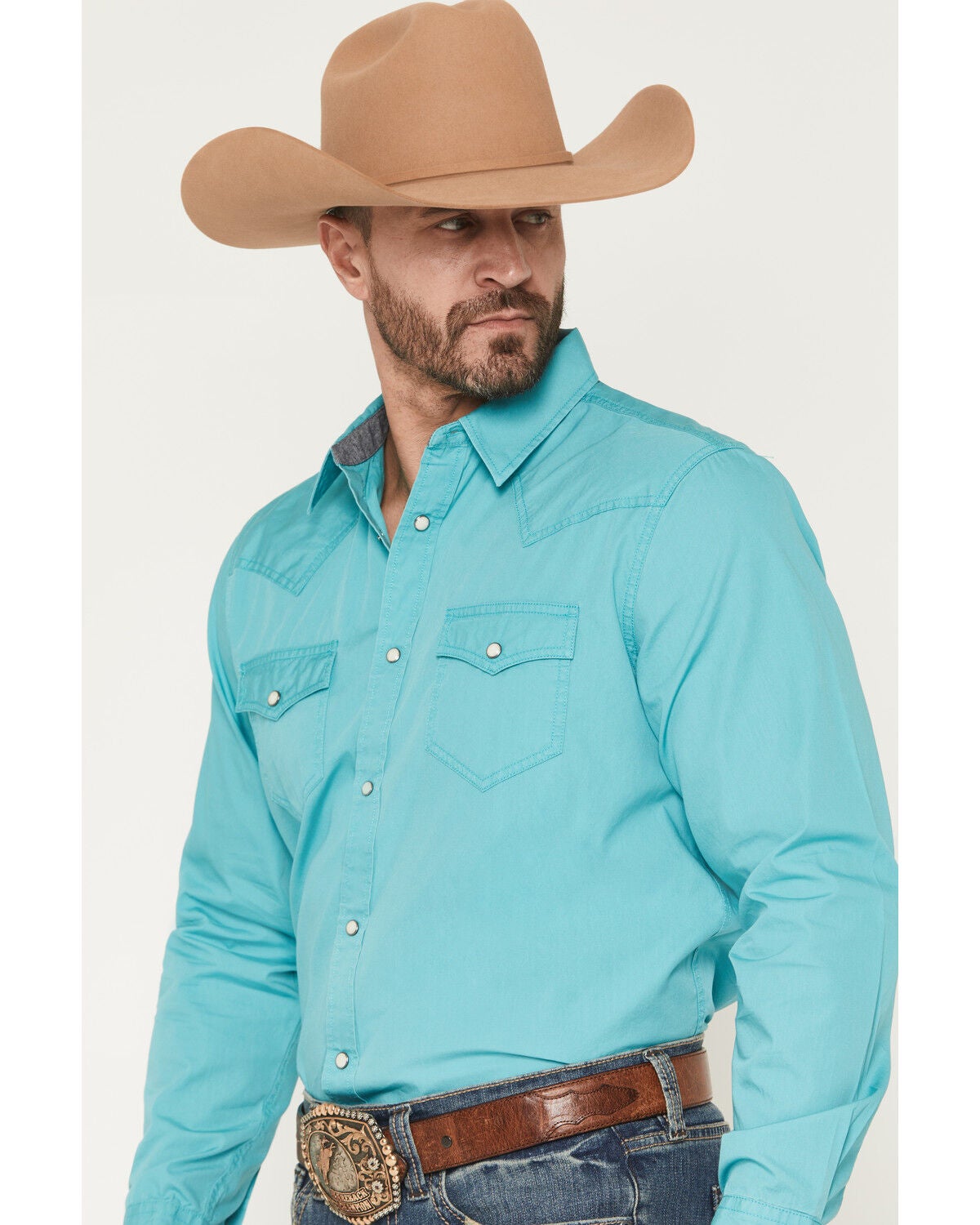 Image #2 - Cody James Men's Rock Solid Long Sleeve Snap Western Shirt, Aqua, hi-res