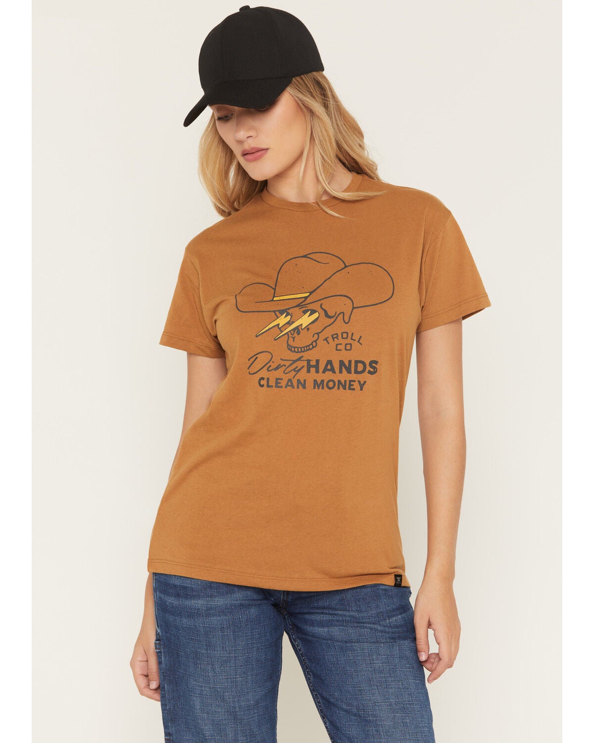 Image #1 - Troll Co Women's Savage DHCM Short Sleeve Graphic Tee, Tan, hi-res