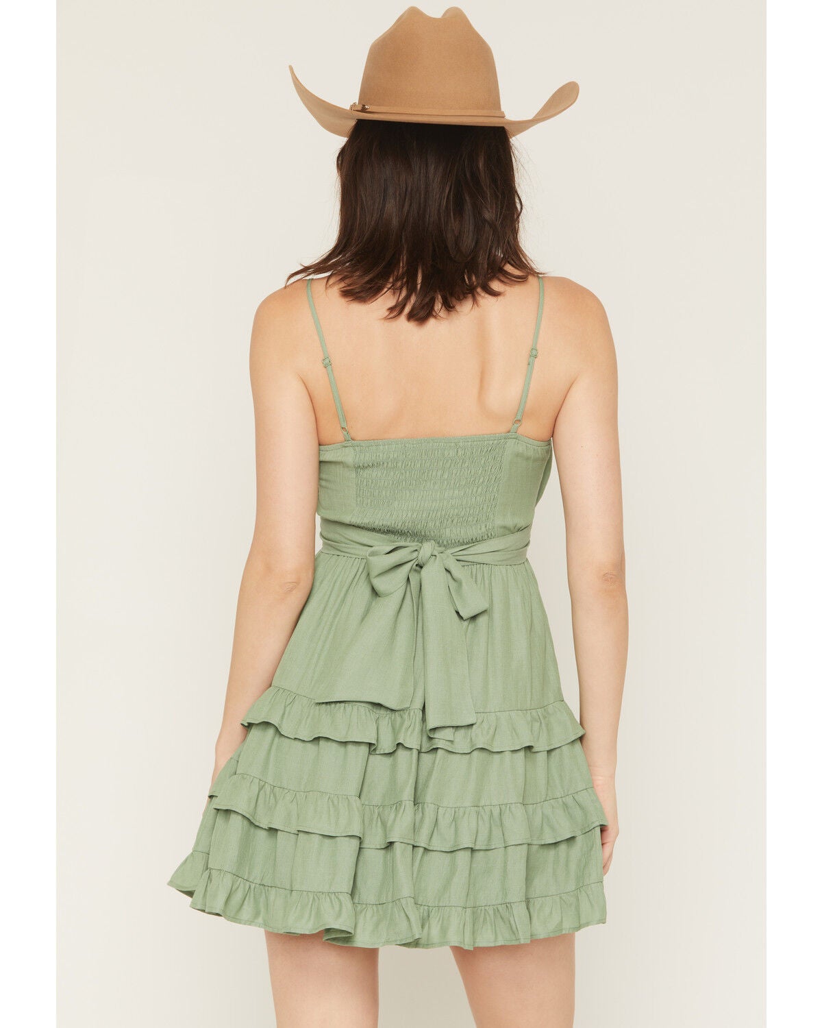 Image #4 - Ash & Violet Women's Sleeveless Tiered Ruffle Mini Dress, Sage, hi-res