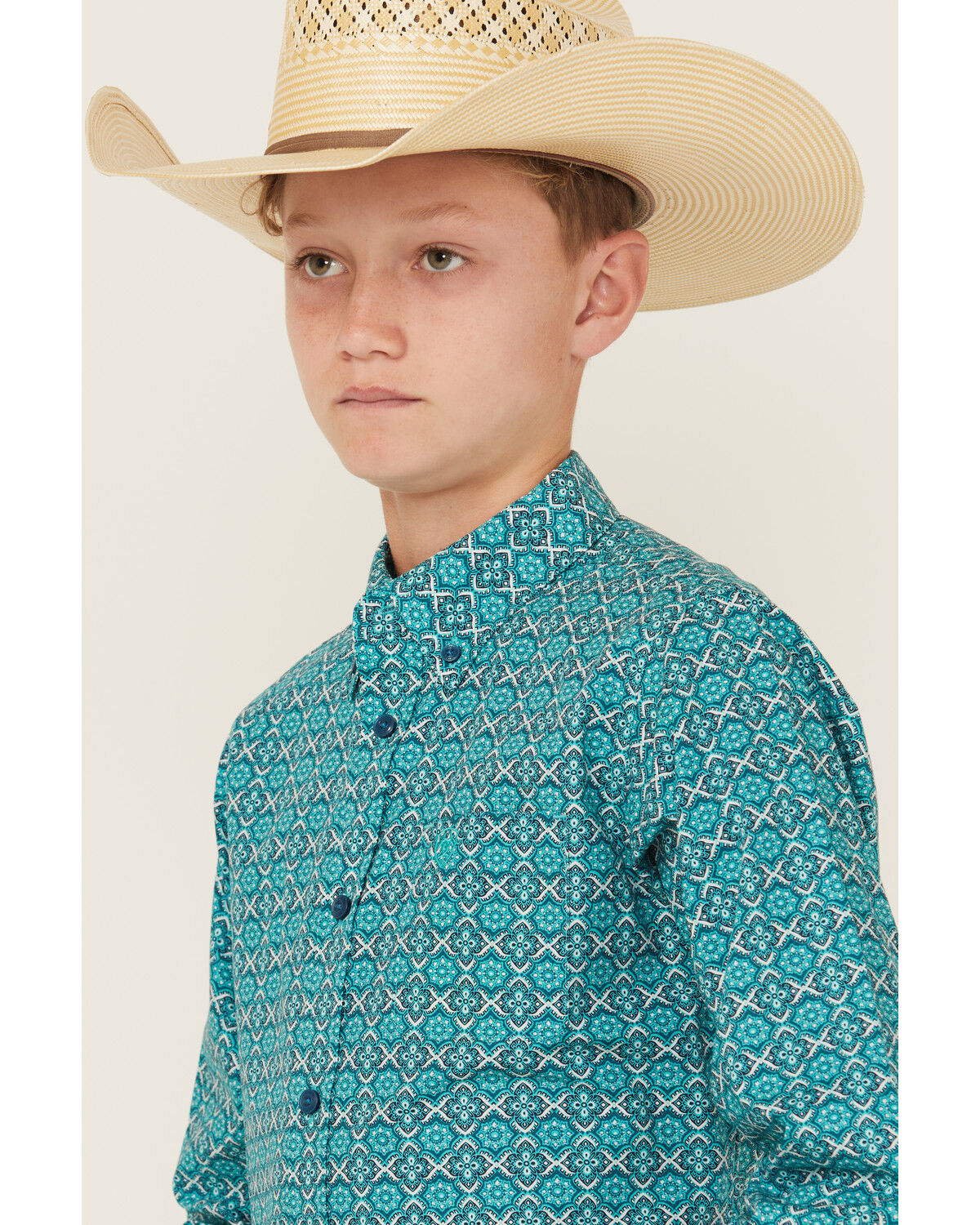 Image #2 - Ariat Boys' Geo Print Long Sleeve Button-Down Western Shirt, Navy, hi-res