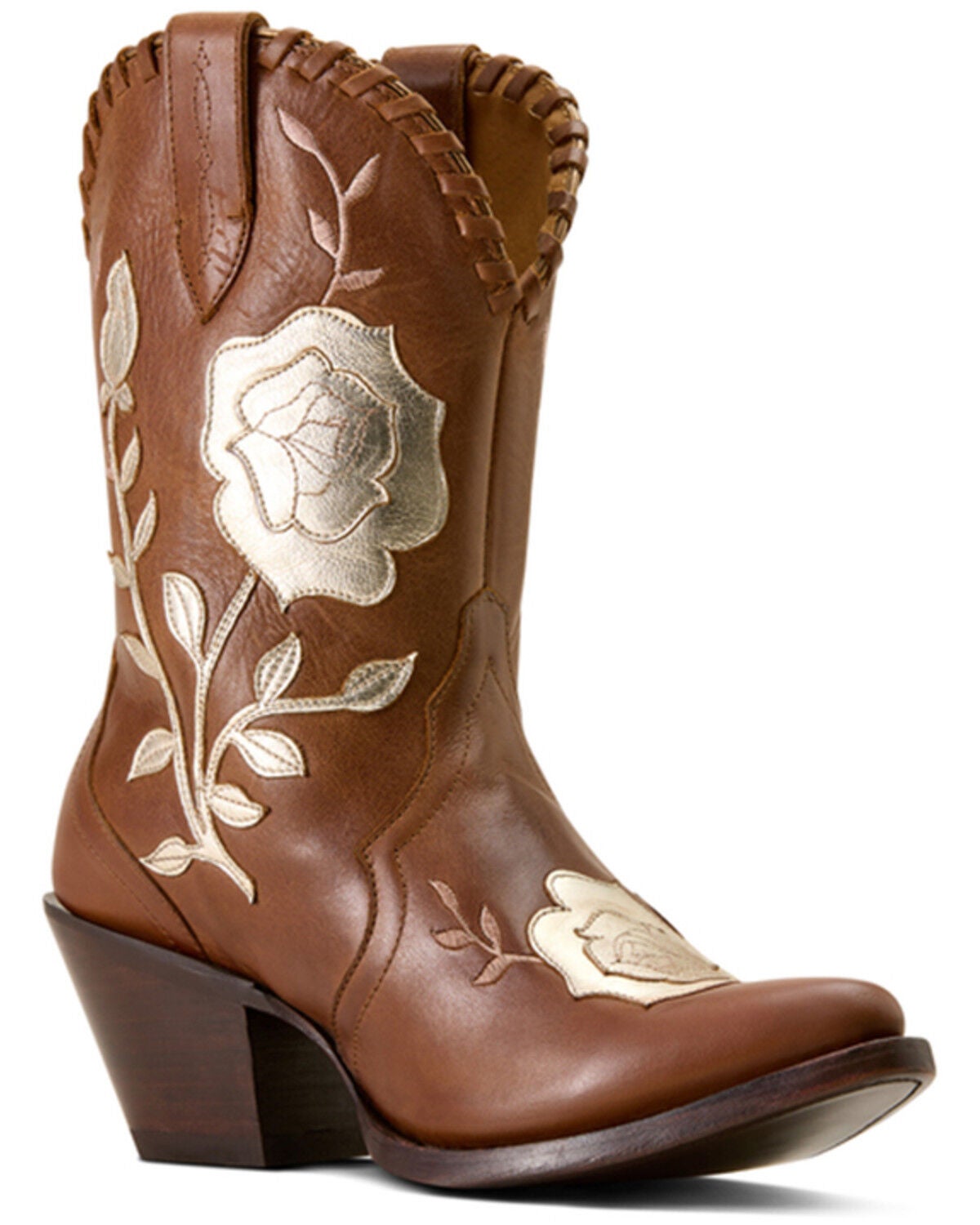 Ariat Women's Arrosa Floral Short Western Boots - Round Toe, Tan, hi-res