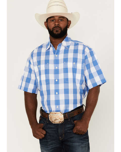 Resistol Men's Lantana Buffalo Check Plaid Short Sleeve Button-Down Western Shirt , White, hi-res