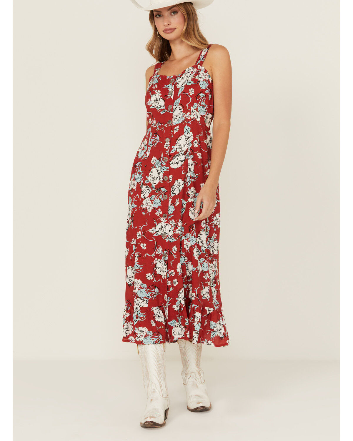 Image #1 - Cotton & Rye Women's Floral Print Midi Sundress, Red, hi-res