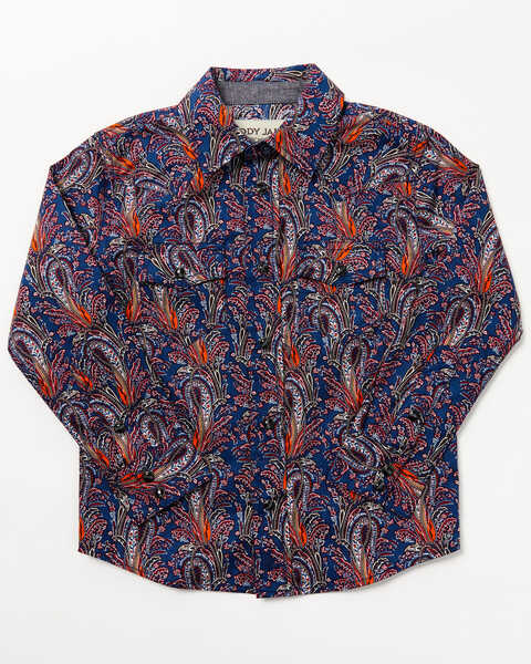 Cody James Toddler Boys' Jefferson Printed Long Sleeve Snap Western Shirt , Navy, hi-res