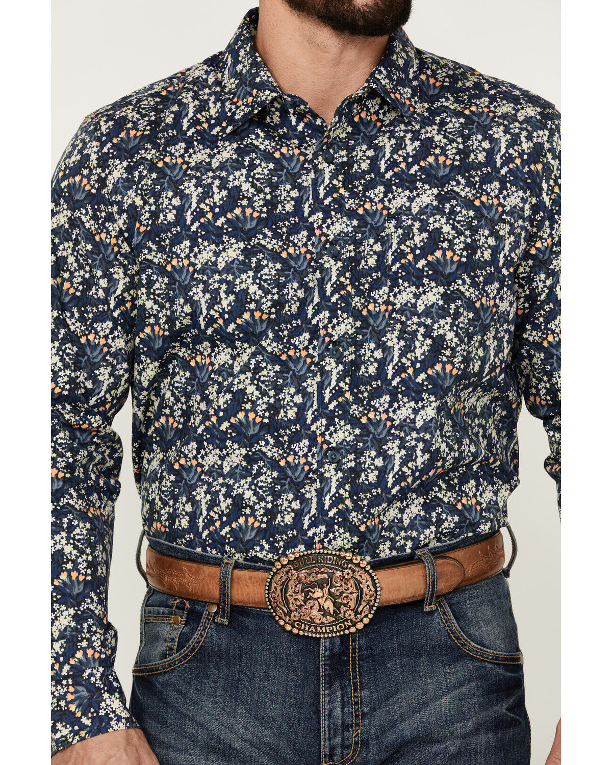 Image #3 - Gibson Trading Co Men's Shin Dig Floral Print Long Sleeve Button-Down Western Shirt, Navy, hi-res