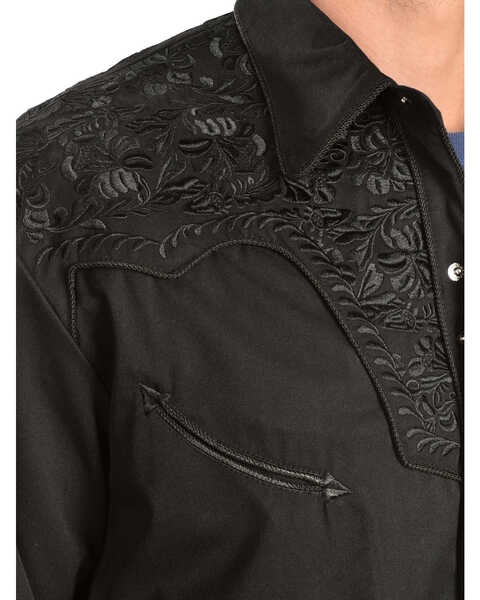 Image #3 - Scully Men's Floral Embroidered Retro Long Sleeve Snap Western Shirt, Jet Black, hi-res