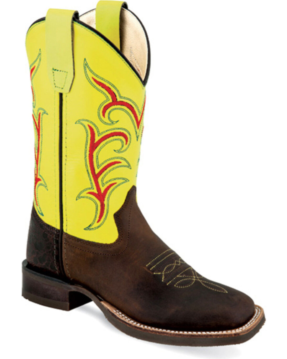 Image #1 - Old West Boys' Brown Vibrant Stitched Western Boots - Square Toe, Brown, hi-res