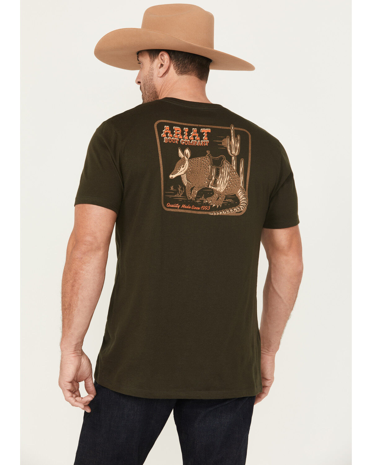 Image #1 - Ariat Men's Armadillo on a Half Shell Short Sleeve Graphic T-Shirt, Dark Green, hi-res