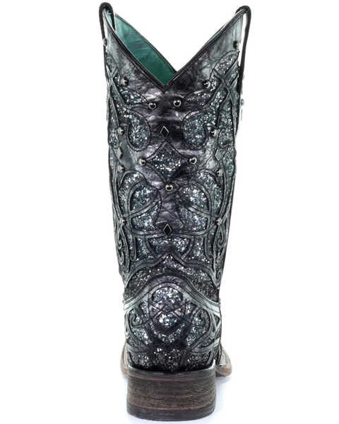 Image #4 - Corral Women's Glitter Inlay Western Boots - Square Toe, Black, hi-res