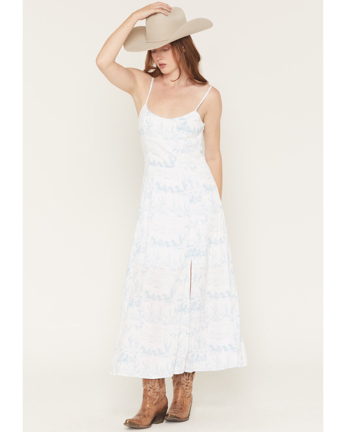Wrangler Retro Women's Horse Print Front Slim Maxi Dress, White, hi-res