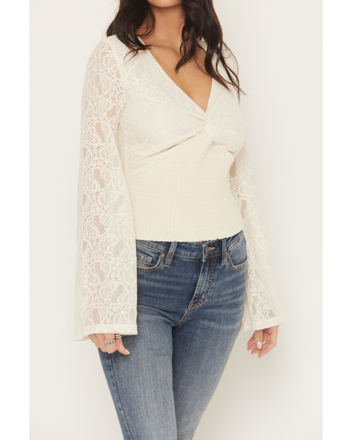 Image #3 - Shyanne Women's Long Bell Sleeve Lace Top, Cream, hi-res