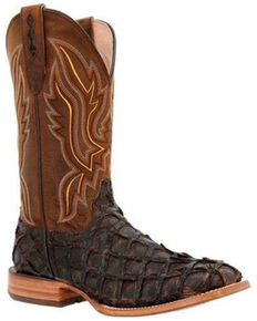 Durango Men's Exotic Pirarucu Skin Western Boots - Wide Square Toe, Dark Brown, hi-res