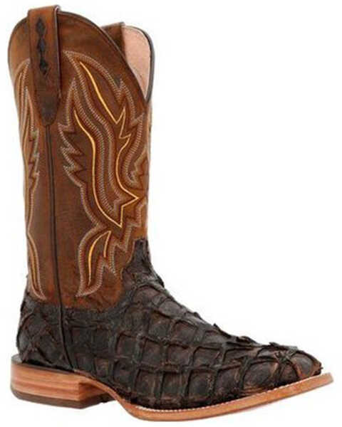 Durango Men's Exotic Pirarucu Skin Western Boots - Broad Square Toe, Dark Brown, hi-res