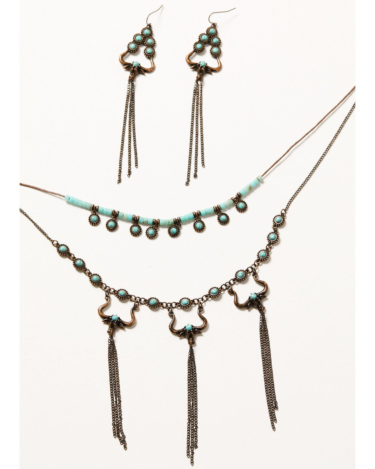 Image #1 - Shyanne Women's Mystic Skies Longhorn Tassel Necklace & Earrings Set - 2-Piece, Rust Copper, hi-res