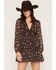 Image #1 - Trixxi Women's Floral Print Polka Dot Long Sleeve Mini Dress, Brown, hi-res