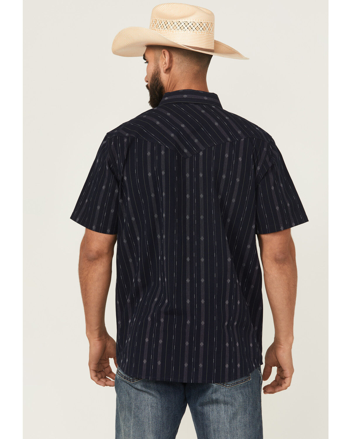 Image #4 - Moonshine Spirit Men's Star Power Striped Short Sleeve Snap Western Shirt, Navy, hi-res