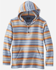 Pendleton Men's Blue Doublesoft Stripe 1/4 Snap Hooded Sweatshirt , Blue, hi-res