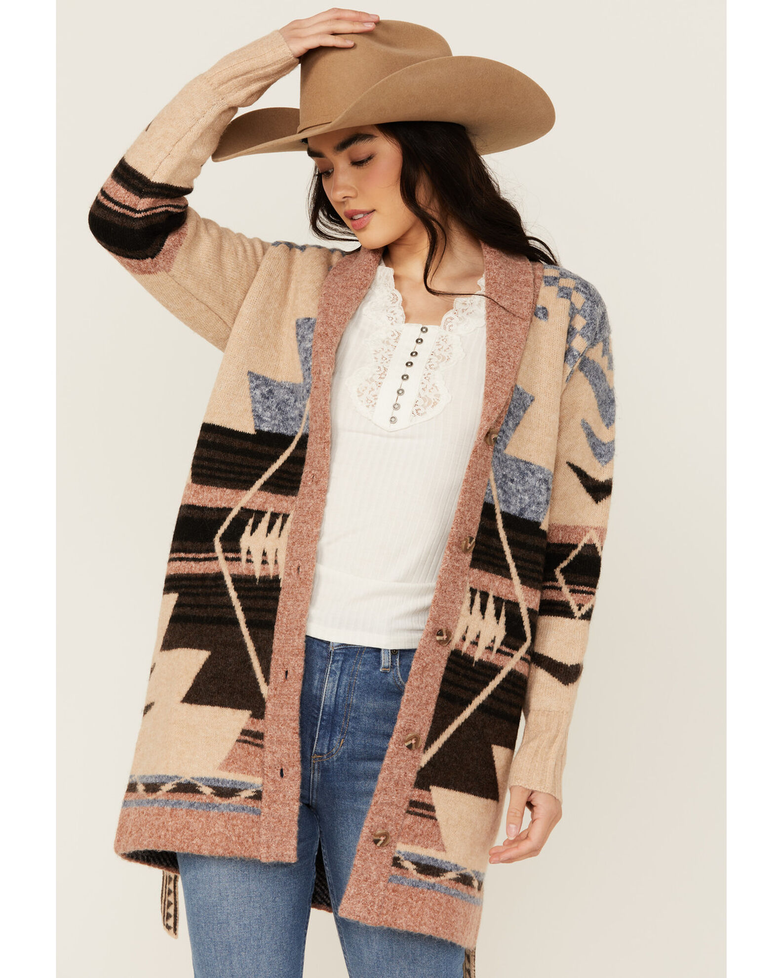 Southwestern print cardigan deals