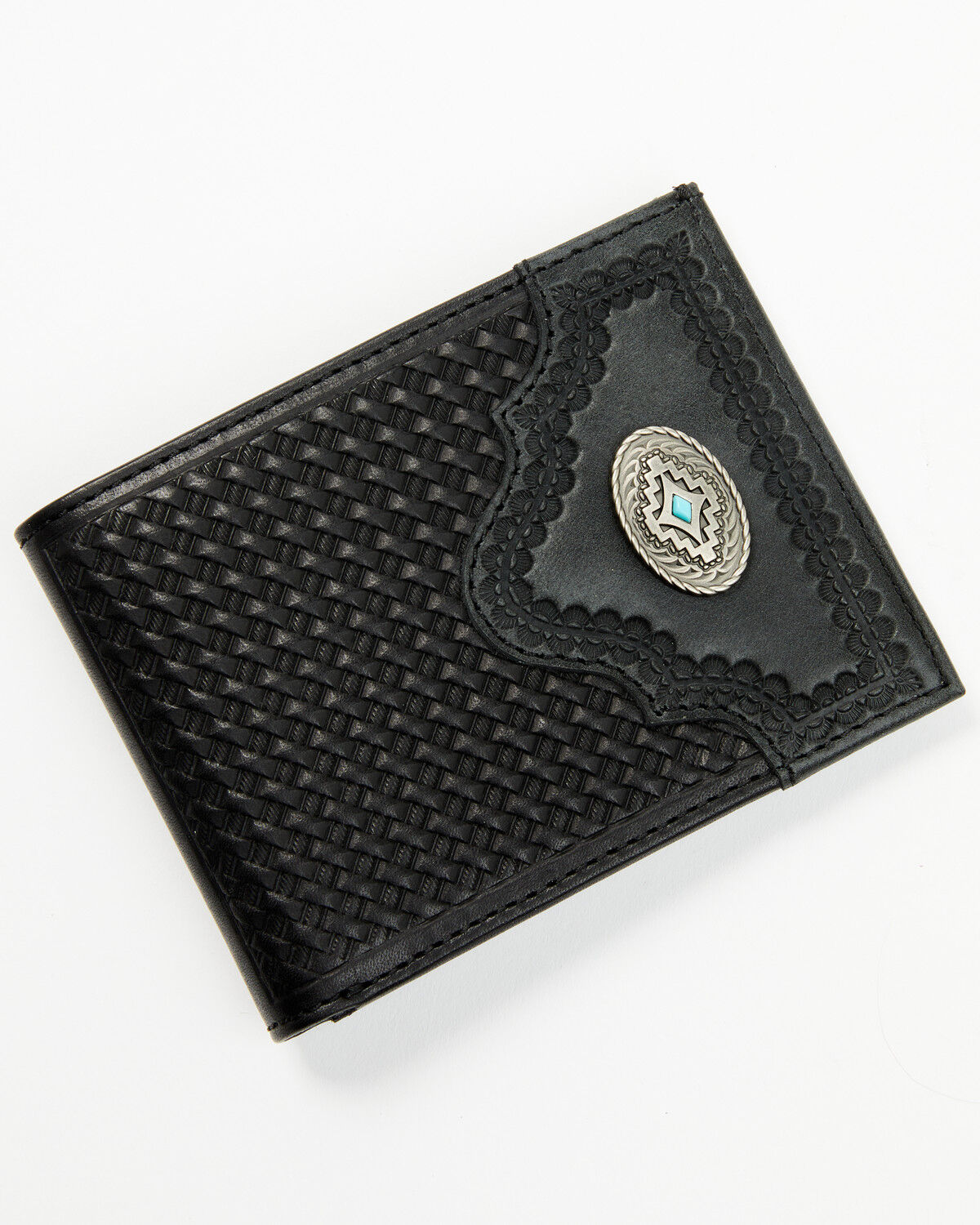 Image #1 - Cody James Men's Dwight Basketweave Tooled Bifold Wallet, Black, hi-res