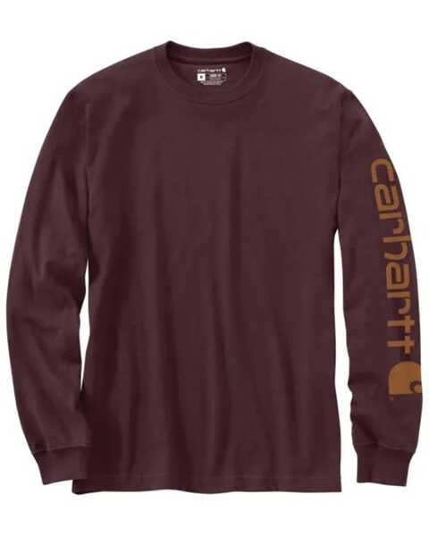 Carhartt Men's Loose Fit Heavyweight Long Sleeve Logo Graphic Work T-Shirt - Big & Tall, Wine, hi-res