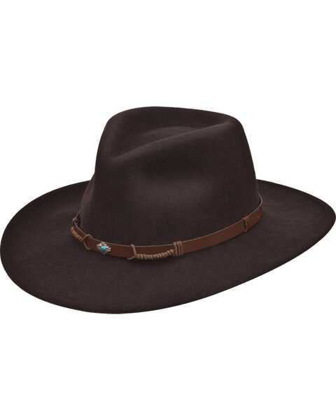 Black Creek Men's Crushable Wool Pinch Front Hat , Dark Brown, hi-res