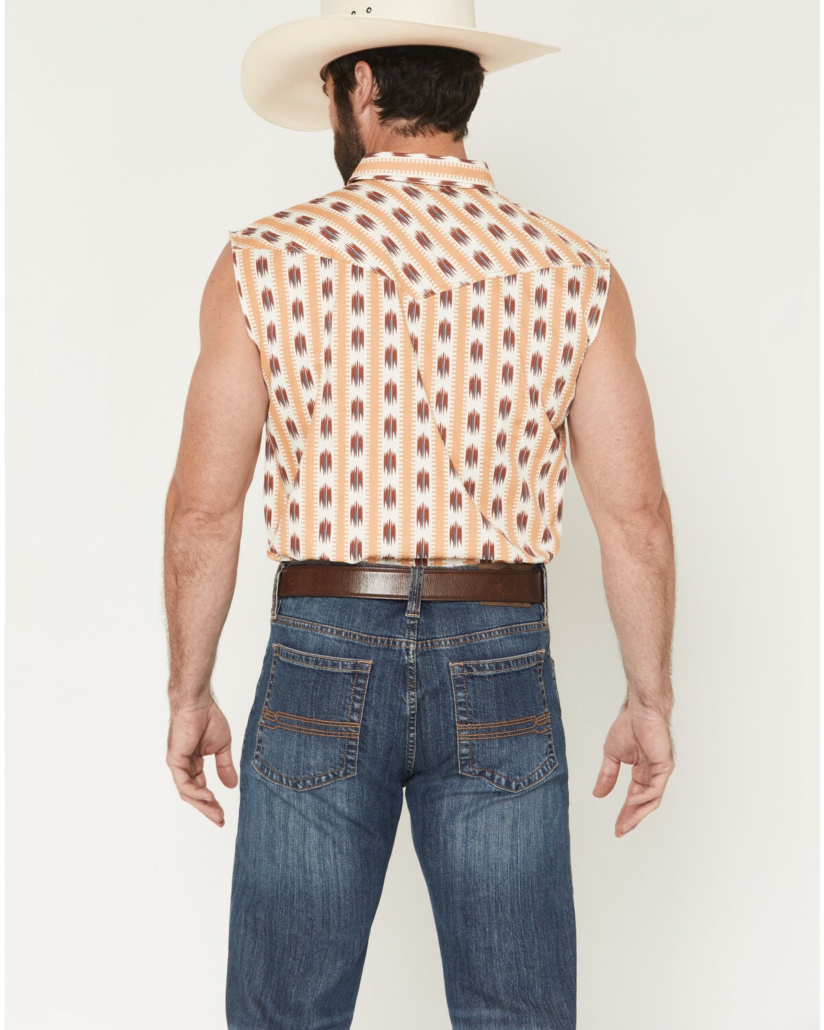 Image #4 - Cody James Men's Saint Southwestern Stripe Print Sleeveless Snap Western Bubba, Ivory, hi-res