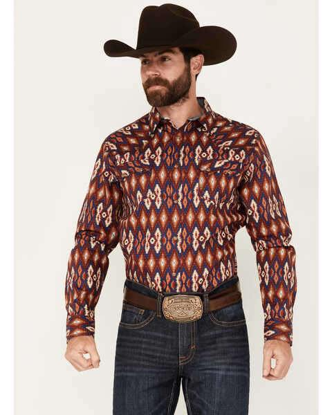 Cody James Men's Sioux Falls Southwestern Print Long Sleeve Snap Western Shirt, Red, hi-res